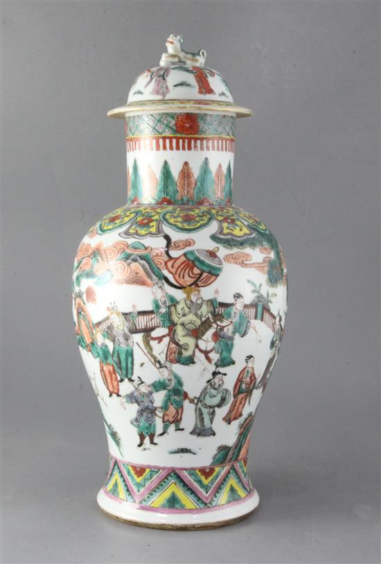 A Chinese famille verte baluster vase and cover, late 19th century height 46cm
